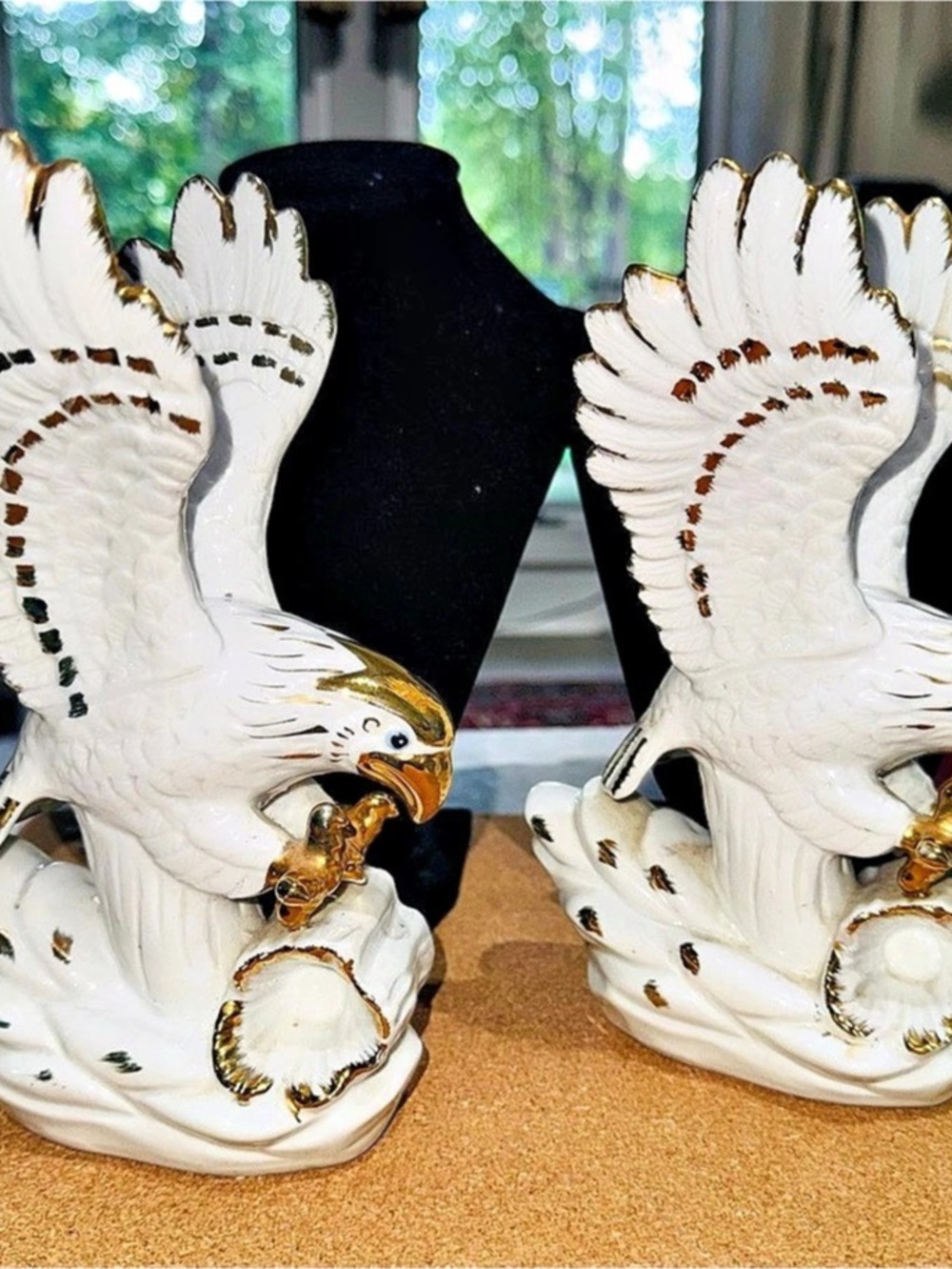 Vintage Eagle Figurine Pair in White & Gold trim